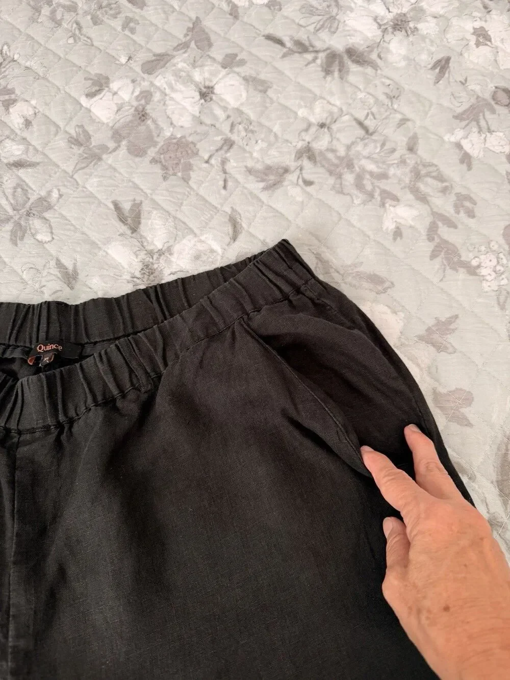Quince 100% Linen Straight Leg Pants Black XL Elastic Waist